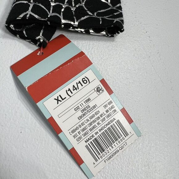 Cat & Jack Spider Web Dress Kids XL 14/16 Black Halloween Silver Metallic Spooky - Picture 6 of 10